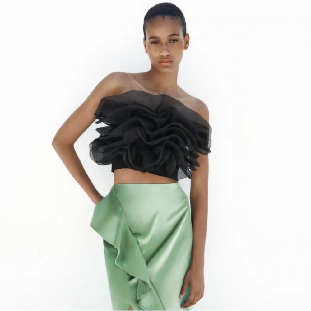 Zara Black Ruffled Off-Shoulder Top - Picture 1 of 5